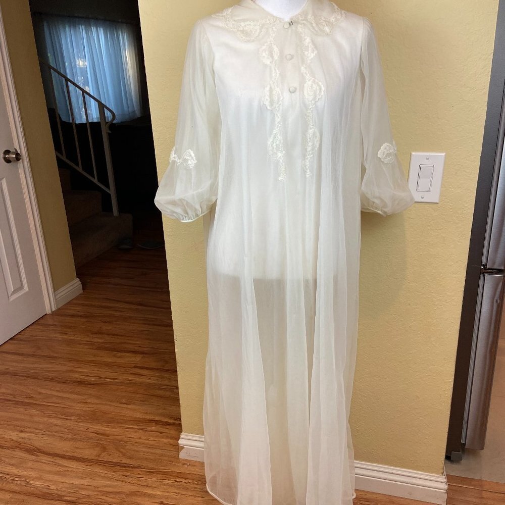 Vintage 1950s Kayser Robe double layer tulle chiffon lace Sz M